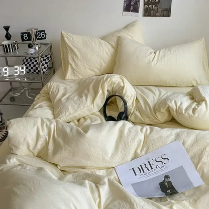 Cream-colored soft textured cotton bedding set with cozy slightly wrinkled appearance for decorbites cotton bedding