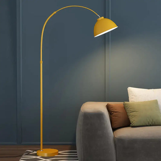 DecorBites™ adjustable domed mustard-yellow floor lamp with metal stand for stylish living room lighting compatible with led incandescent fluorescent 220v-240v 110v-120v