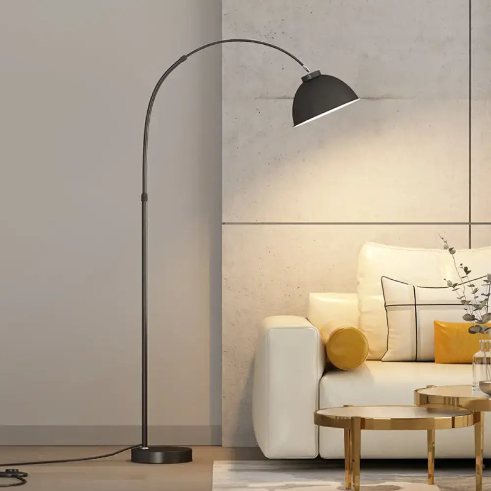 Black arched floor lamp with matte dome shade and metal frame for stylish living room lighting compatible with led incandescent fluorescent 220v-240v 110v-120v