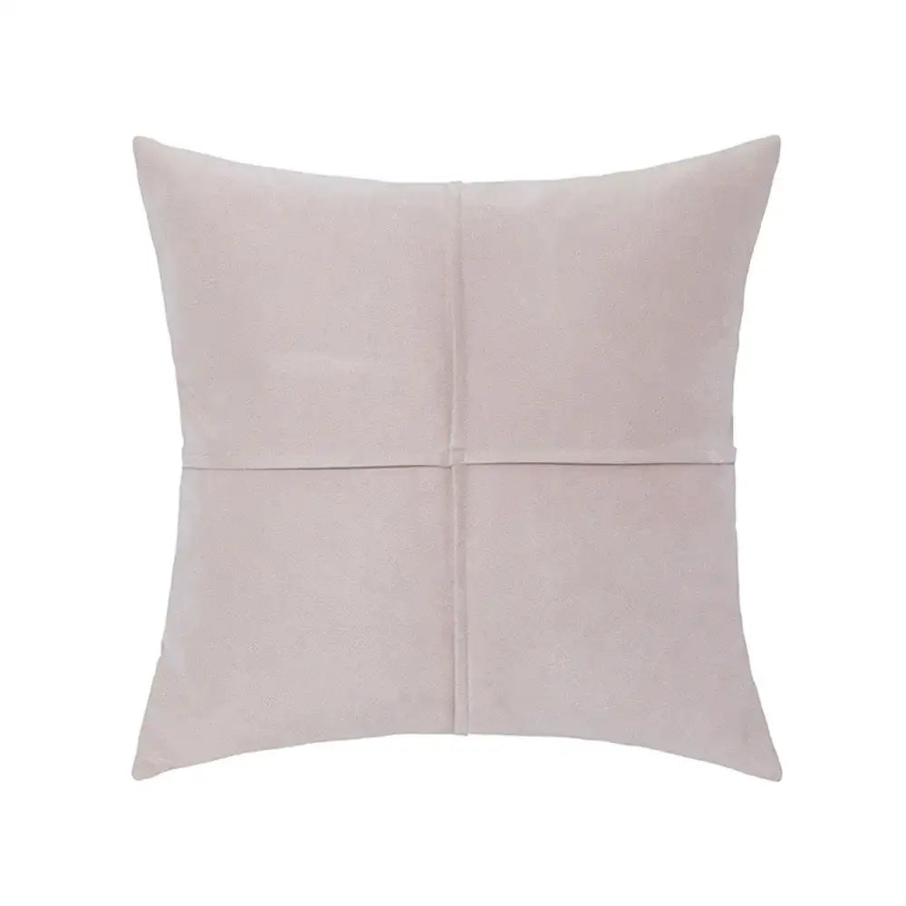 Beige suede square pillow cover with subtle cross faux suede seam design for decorbites living room decor