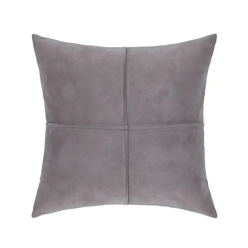 Gray suede throw pillow with soft texture and clean stitching divided into four quadrants for decorbites cross faux suede pillow cover