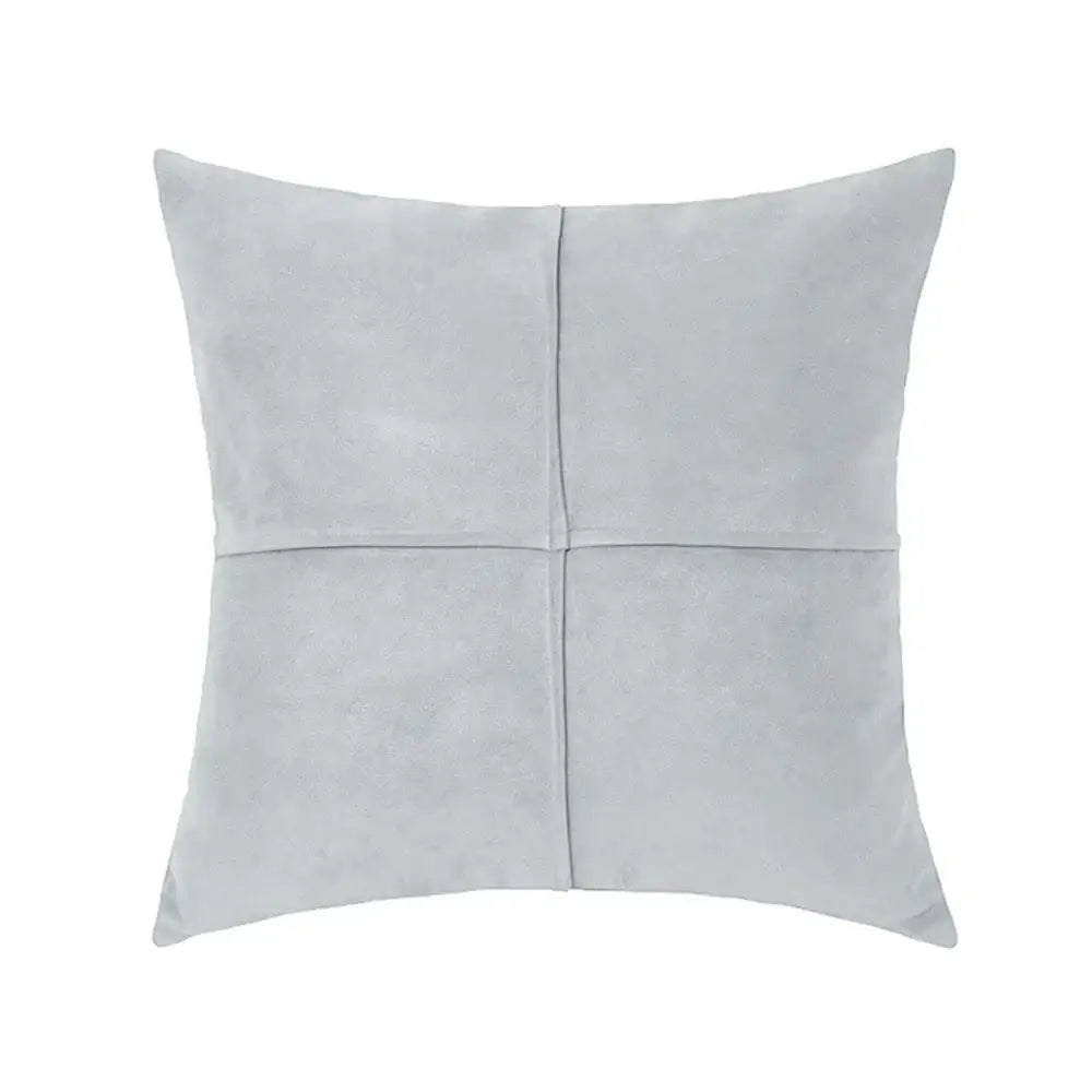 Light gray suede pillow cover with subtle cross faux suede stitch design for decorbites living room decor