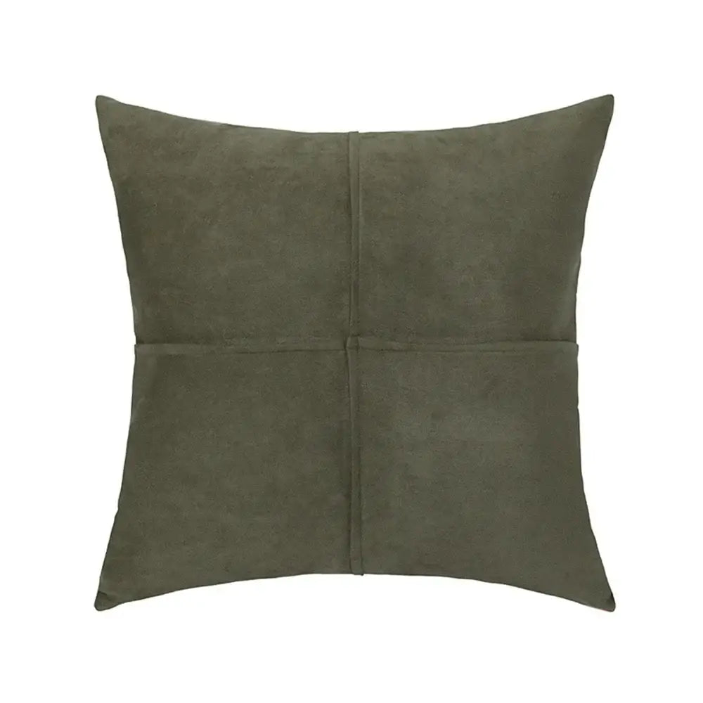 Olive green cross faux suede square pillow cover with subtle crosshatch seam pattern for decorbites living room decor