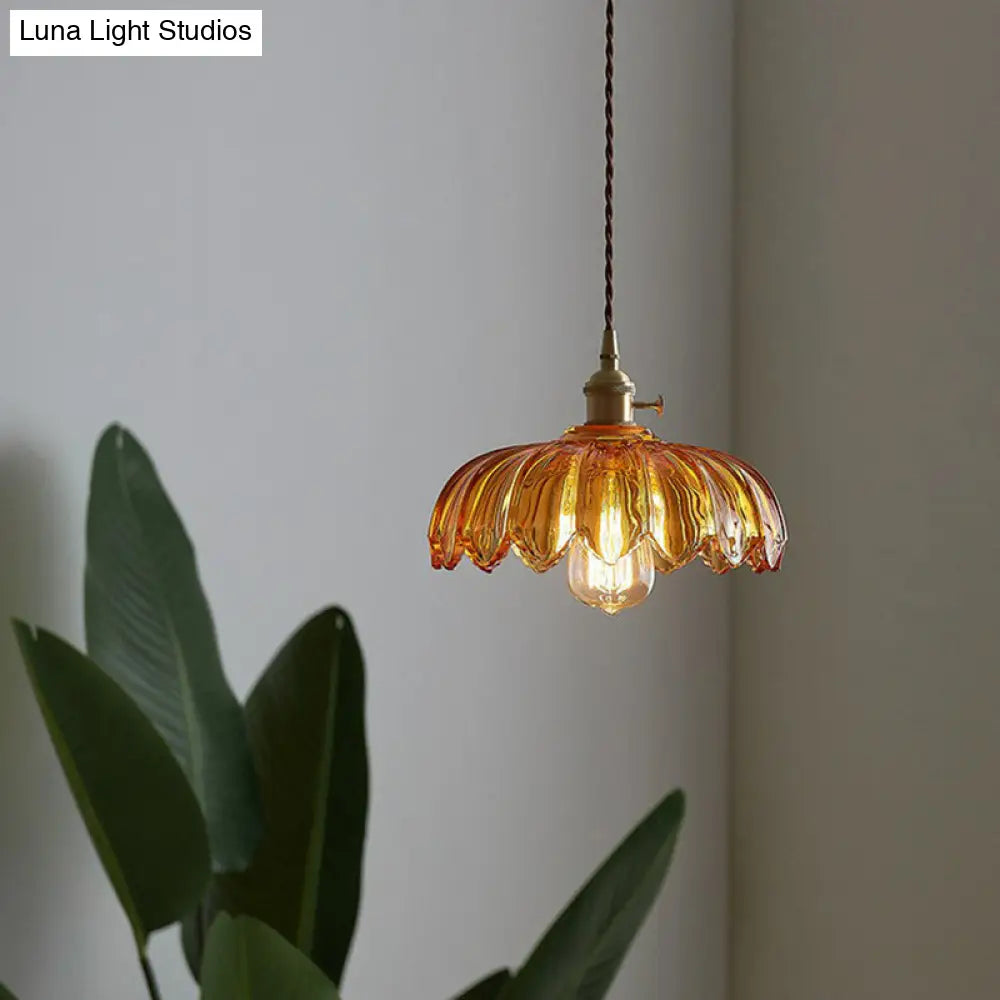 Nadia - Glass Flower Ceiling Light: Industrial Scalloped Pendant