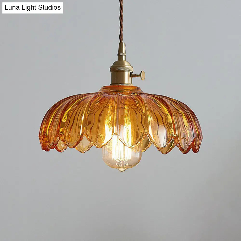 Nadia - Glass Flower Ceiling Light: Industrial Scalloped Pendant