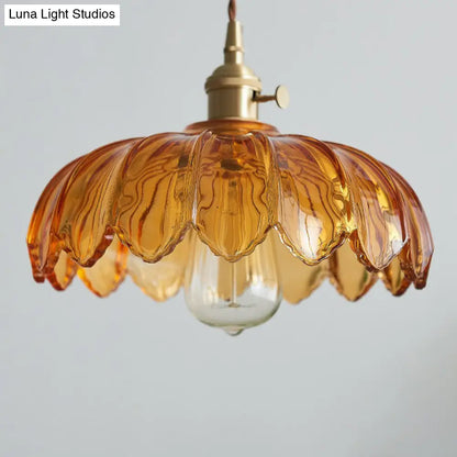 Nadia - Glass Flower Ceiling Light: Industrial Scalloped Pendant