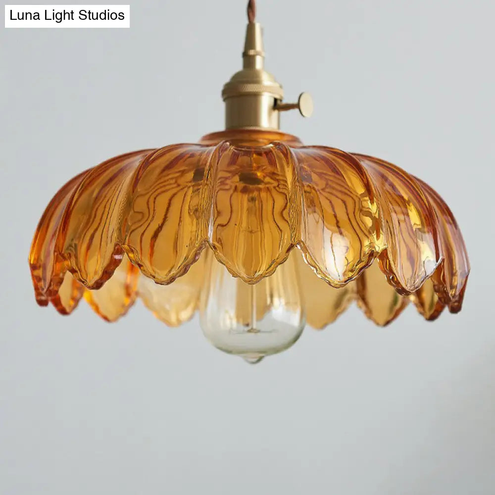 Nadia - Glass Flower Ceiling Light: Industrial Scalloped Pendant