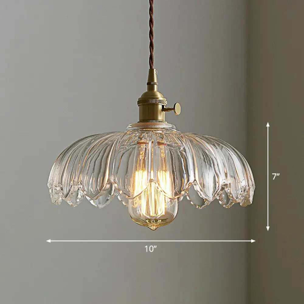 Nadia - Glass Flower Ceiling Light: Industrial Scalloped Pendant