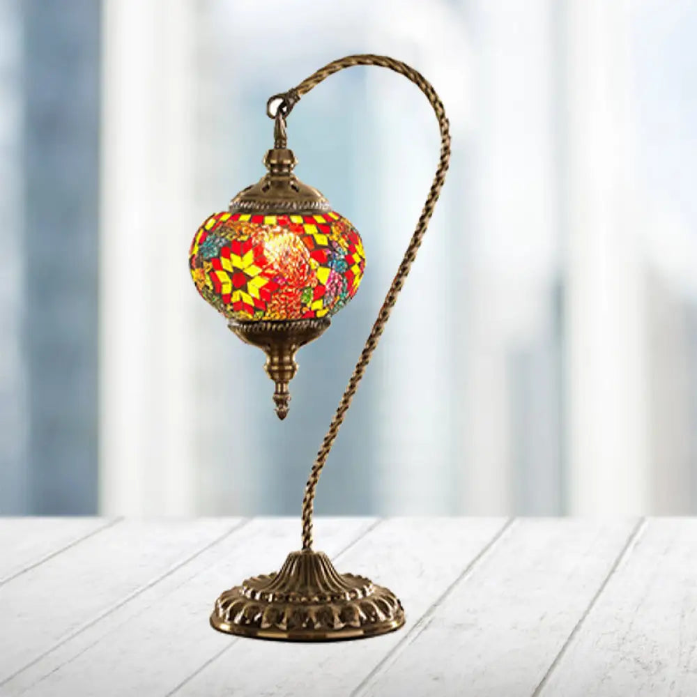 Naomi - Traditional Red/White/Yellow Glass Desk Lamp with Metal Base