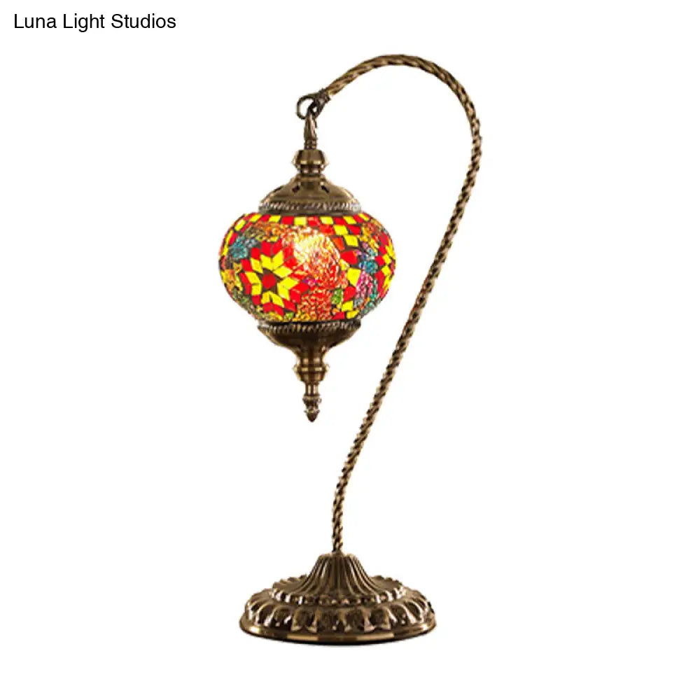 Naomi - Traditional Red/White/Yellow Glass Desk Lamp with Metal Base