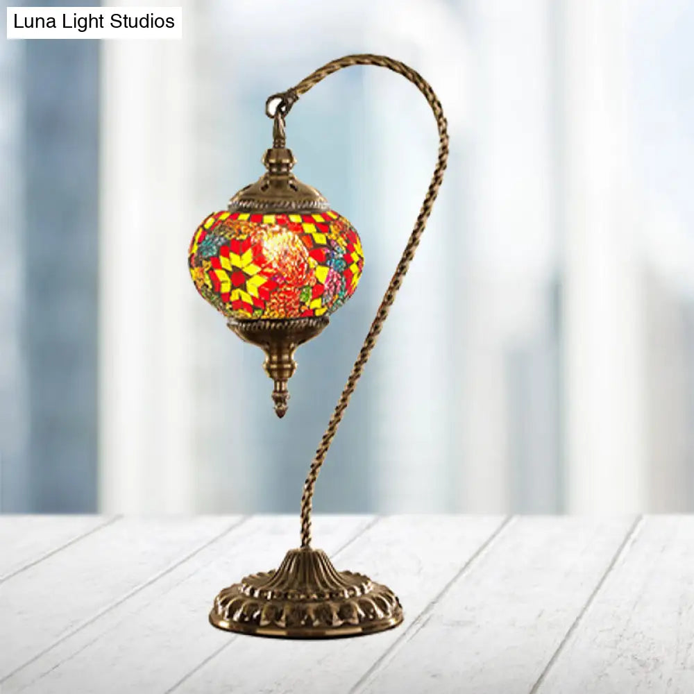 Naomi - Traditional Red/White/Yellow Glass Desk Lamp with Metal Base