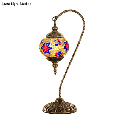 Naomi - Traditional Red/White/Yellow Glass Desk Lamp with Metal Base