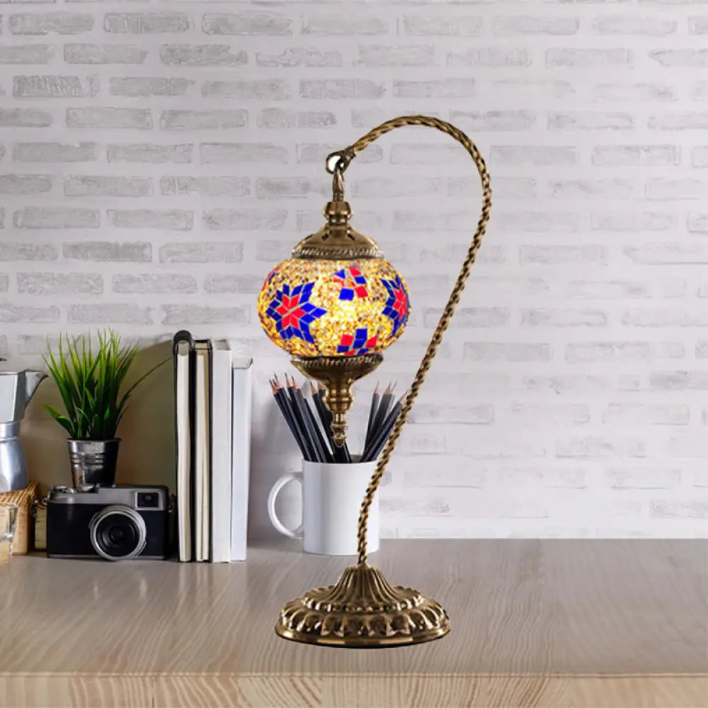 Naomi - Traditional Red/White/Yellow Glass Desk Lamp with Metal Base