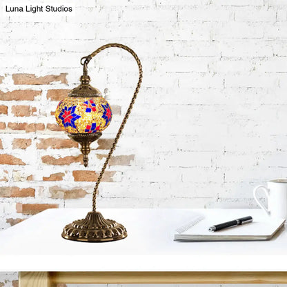 Naomi - Traditional Red/White/Yellow Glass Desk Lamp with Metal Base