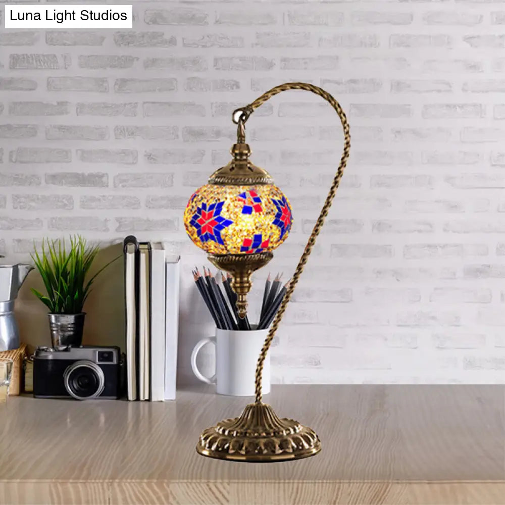 Naomi - Traditional Red/White/Yellow Glass Desk Lamp with Metal Base