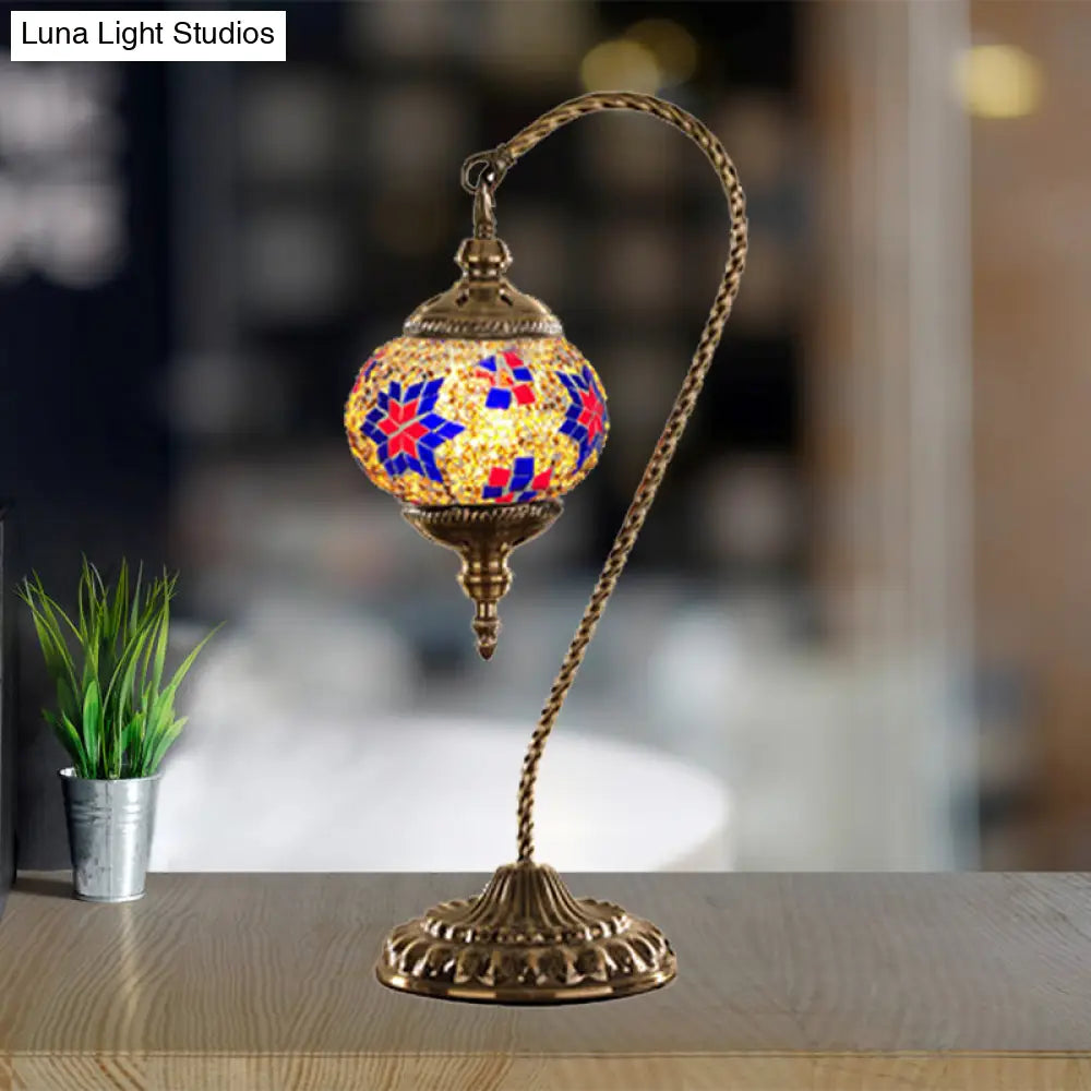 Naomi - Traditional Red/White/Yellow Glass Desk Lamp with Metal Base