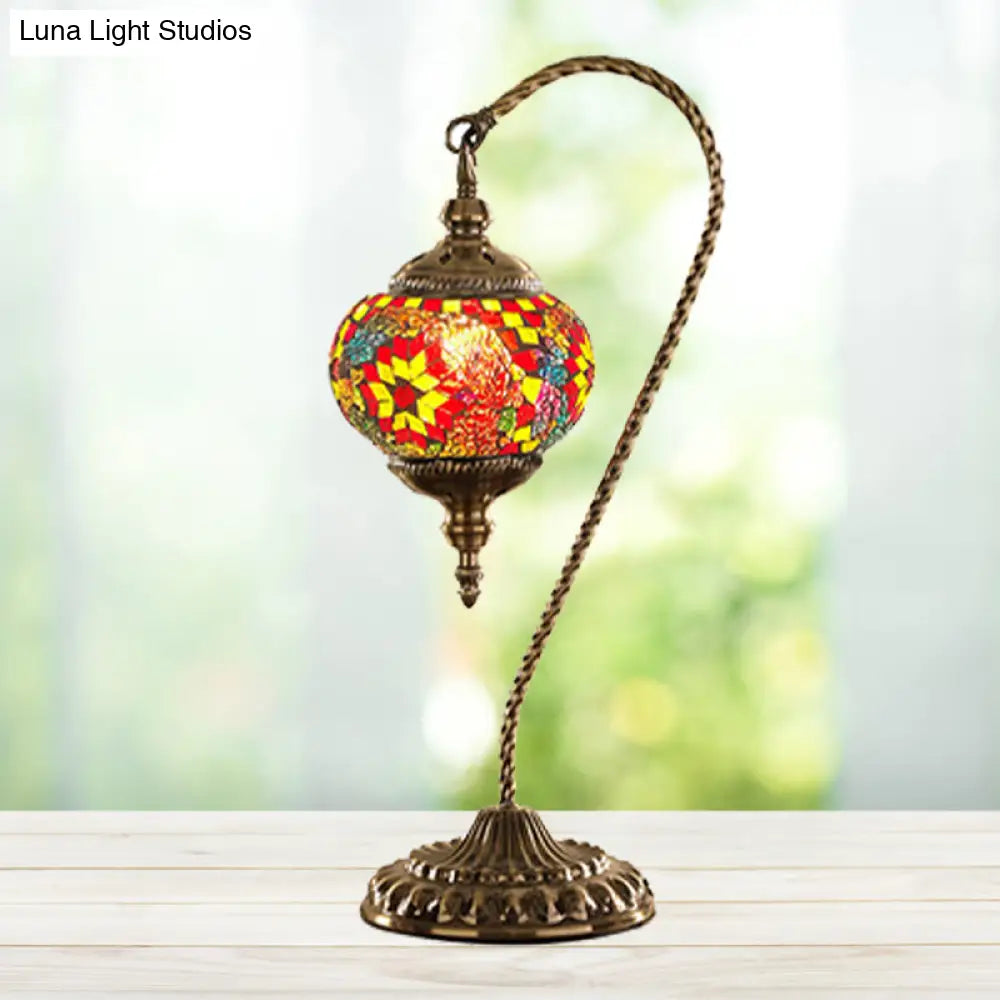 Naomi - Traditional Red/White/Yellow Glass Desk Lamp with Metal Base