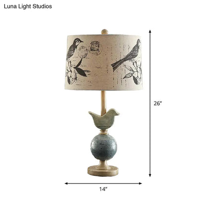 Naos - Bird and Globe Base Beige Drum Table Lamp