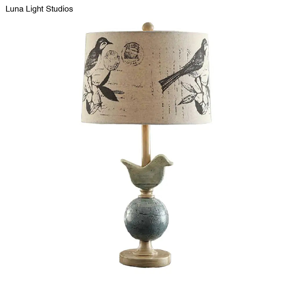 Naos - Bird and Globe Base Beige Drum Table Lamp