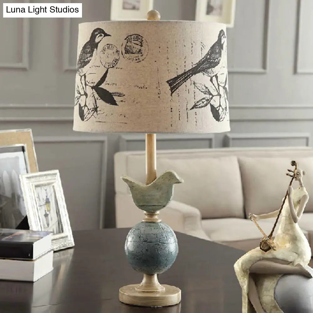 Naos - Bird and Globe Base Beige Drum Table Lamp