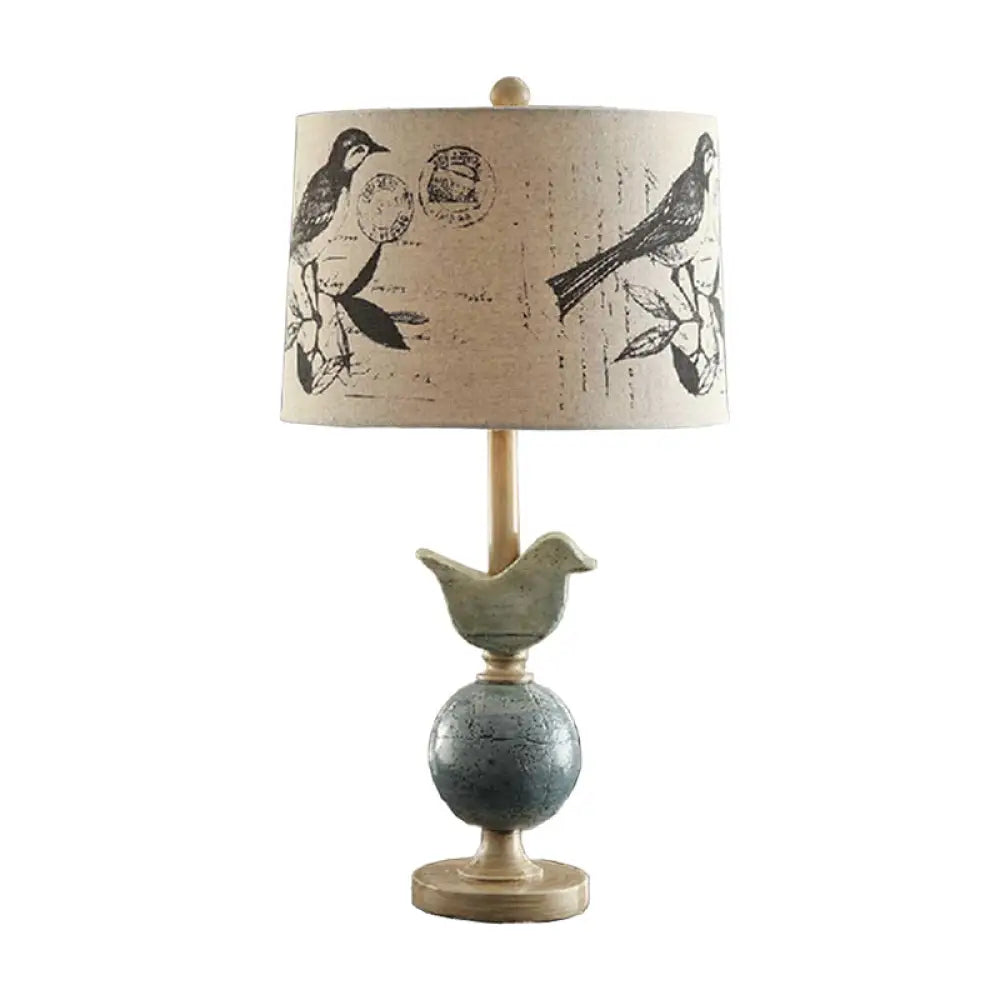 Naos - Bird and Globe Base Beige Drum Table Lamp