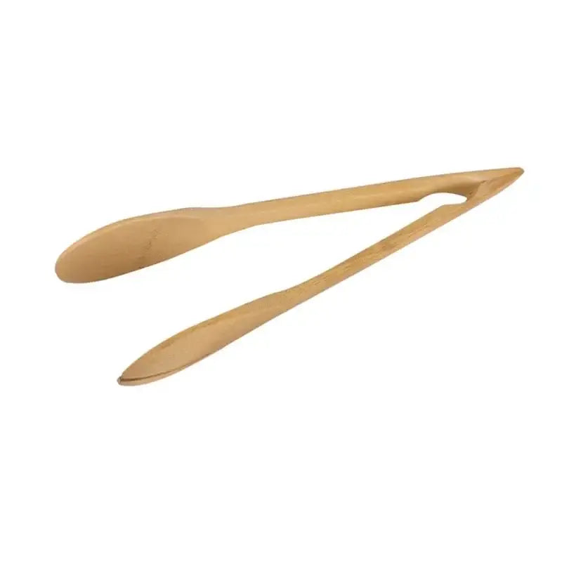 Light brown natural bamboo kitchen food tongs with smooth rounded ends in decorbites bamboo kitchen salad server set of 4