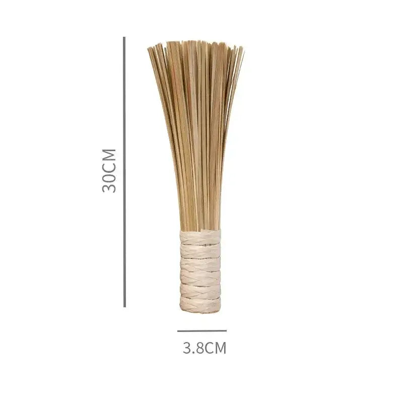 A 30cm natural bamboo pot brush with tightly wrapped light woven handle for green cleaning by decorbites bamboo kitchen