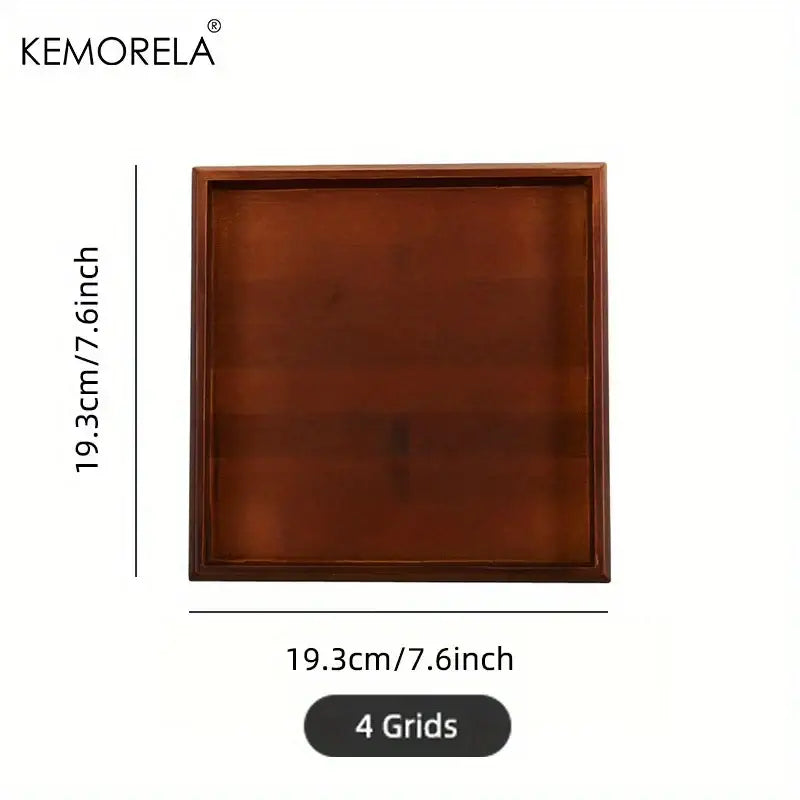 Kemorela wooden rectangular tea tray with rich brown finish and grid lines in natural bamboo wooden tea tray set of 3