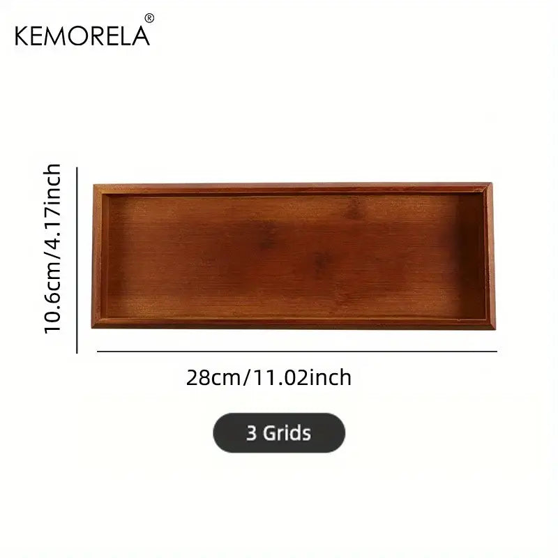 Natural bamboo wooden rectangular tea tray set of 3 featuring a smooth polished finish and natural wood grain for dining use
