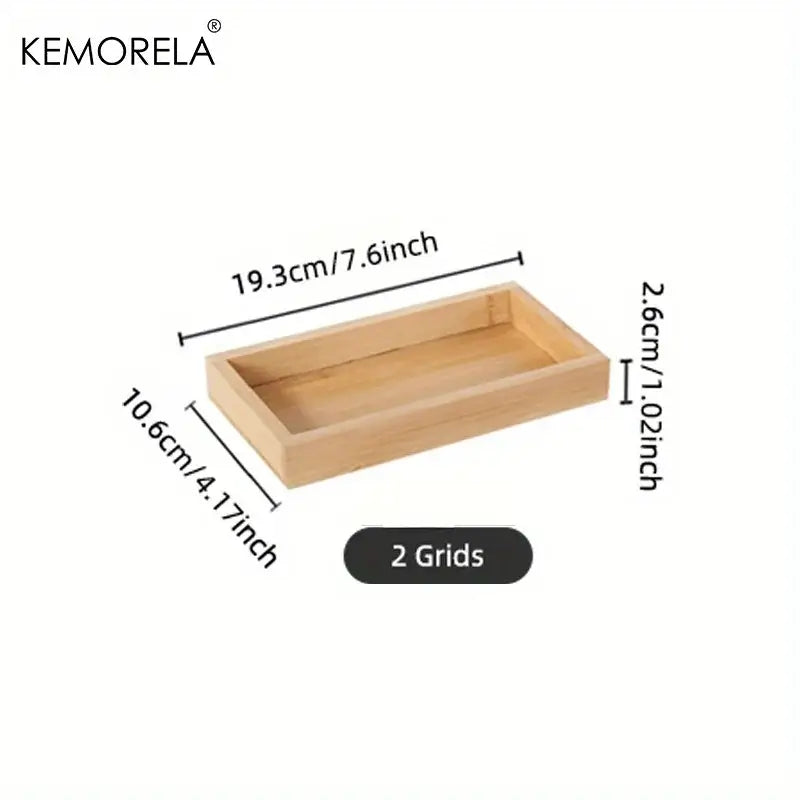 Natural bamboo wooden rectangular tea tray set of 3 featuring a light-colored wooden tray with two internal grids