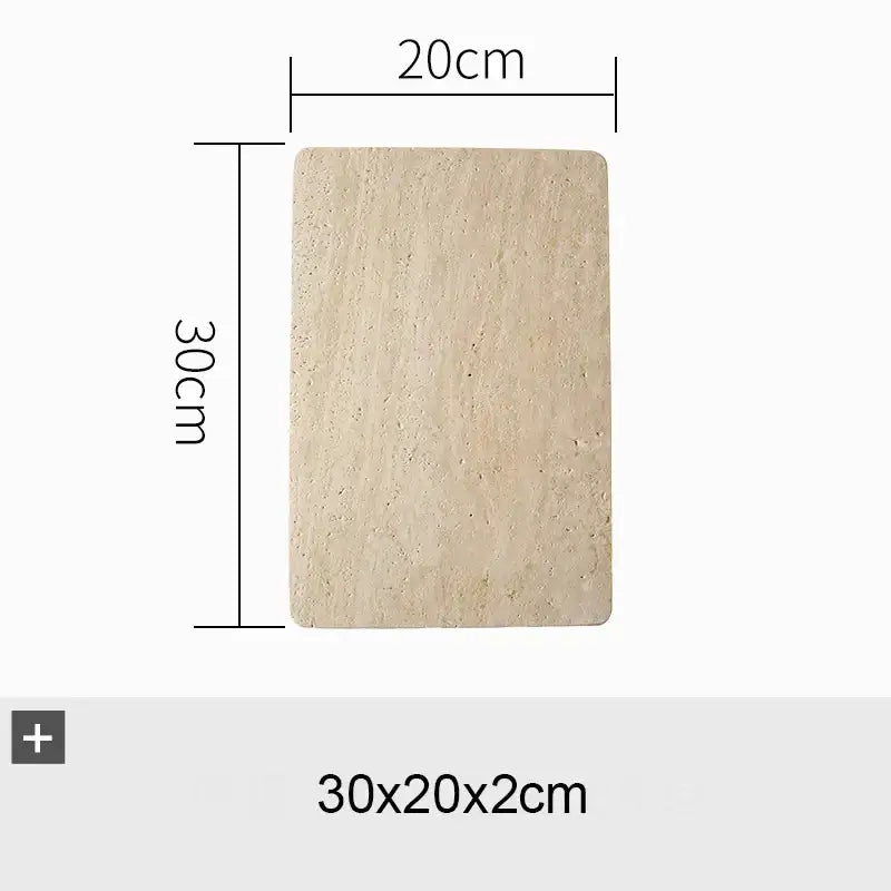 Beige travertine marble rectangular bath mat with textured stone-like surface 30x20cm for kitchen and bathroom decorbites marble plate
