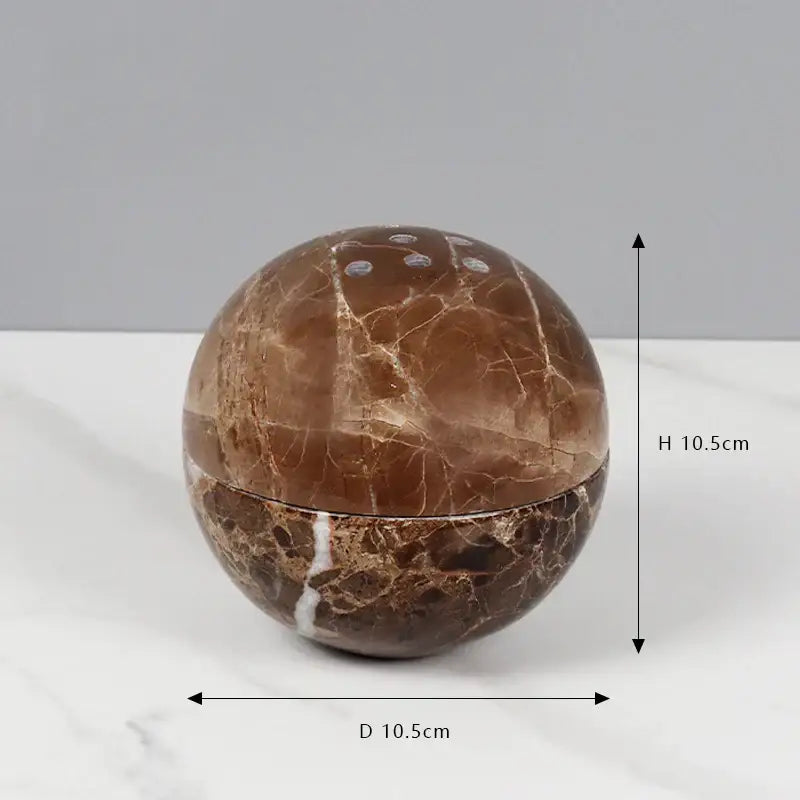 Brown marble spherical incense burner with matching lid and three openings natural beige travertine decorbites beige travertine
