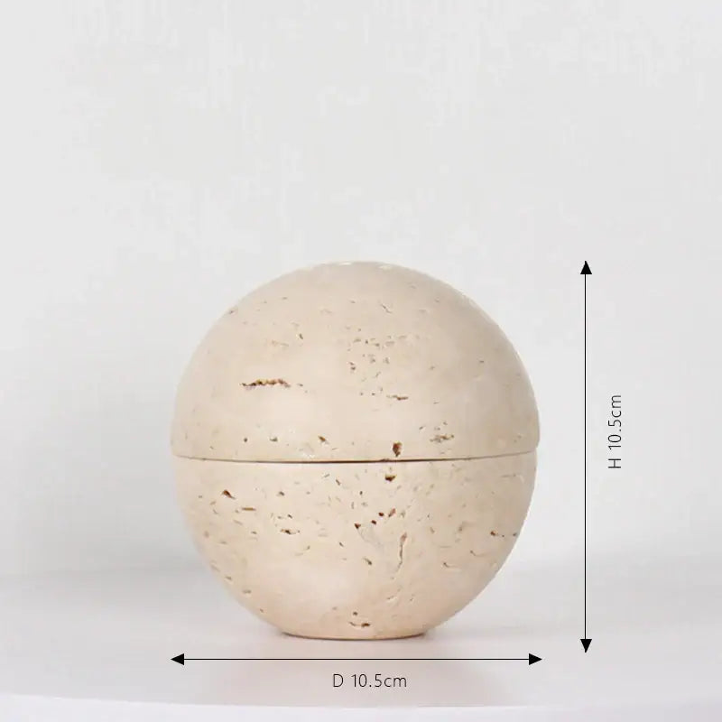 Beige travertine spherical incense burner with matching lid for living room decor by decorbites beige travertine