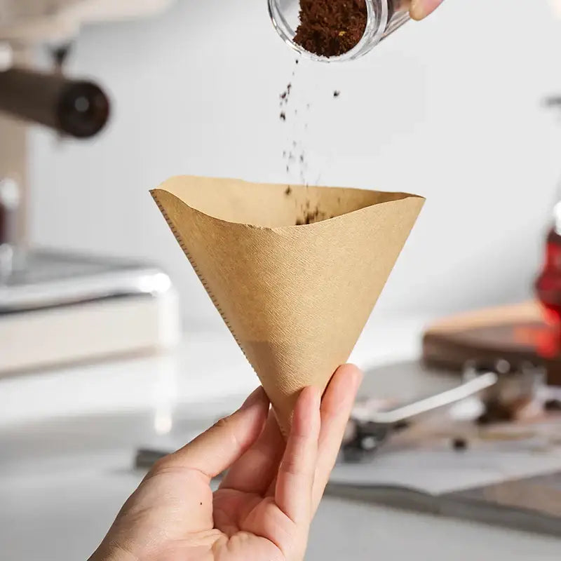 Natural brown cone coffee filter paper made of filter papers for kitchen use and decorbites coffee filter accessory