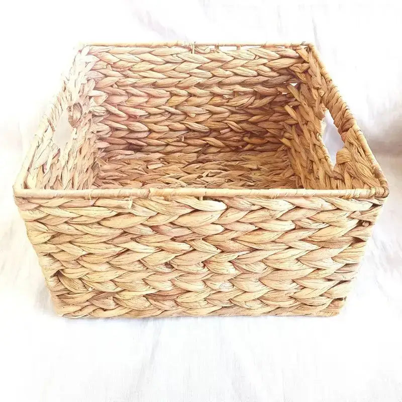 Natural brown woven rattan storage basket with tight seagrass weave and handles from decorbites woven rattan set
