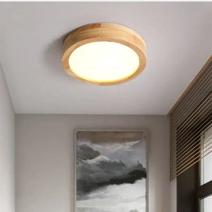 Natural circular wood ceiling lamp with a warm diffused glow and a natural wood frame for living room decorbites circular wood ceiling lamp