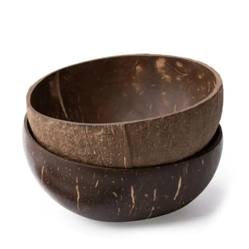 Natural dark brown rustic handcrafted coconut bowl set featuring textured finish ideal for kitchen tableware decorbites coconut bowl