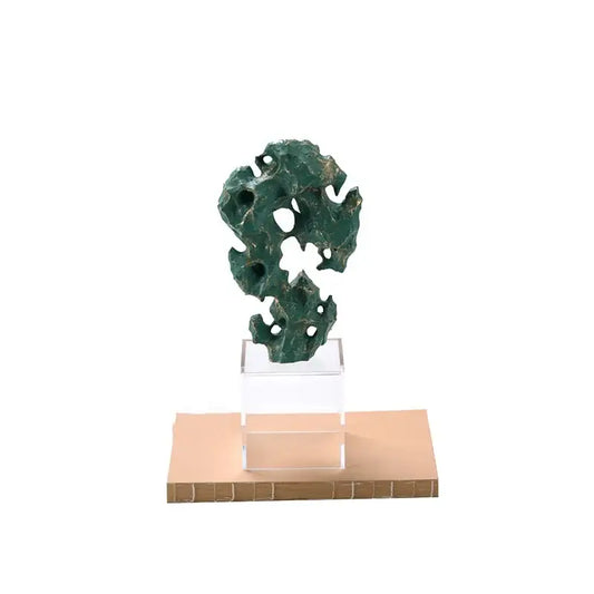 Natural green taihu stone coral sculpture with irregular holes and rough texture for living room decorbites decor