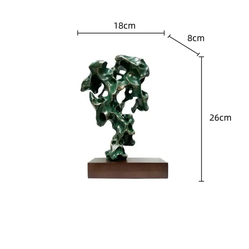 Natural green taihu stone coral sculpture with textured surface on dark wooden base for decorbites green taihu living room decor
