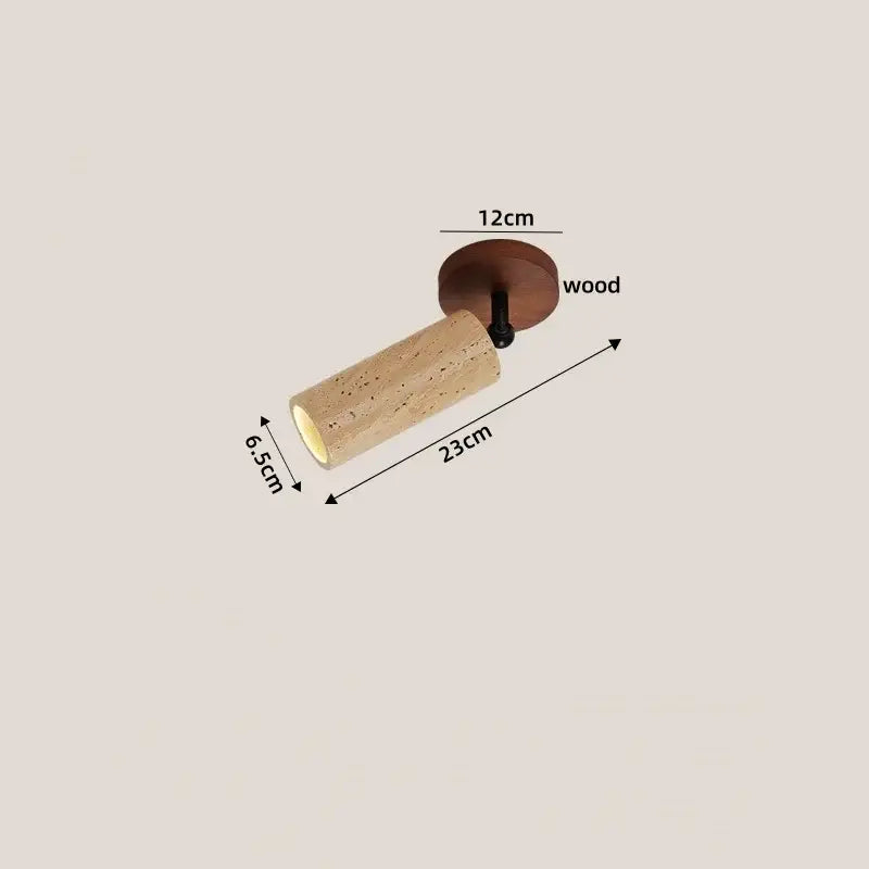 Natural travertine ellipse stone led ceiling light with a light brown cork spotlight and wooden mounting base for decorbites ellipse stone decor