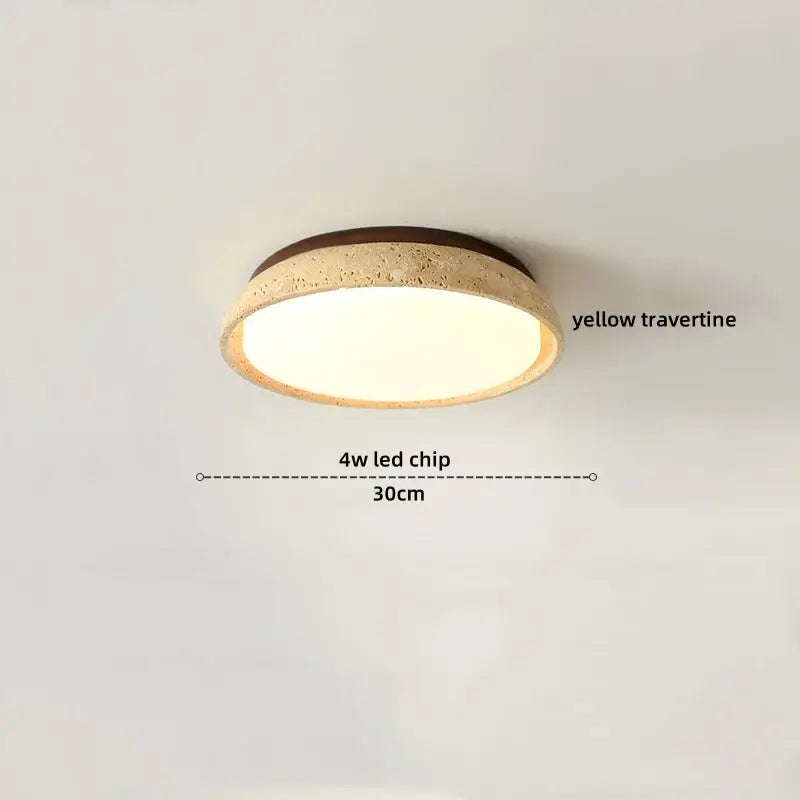 Natural travertine ellipse stone led ceiling light with yellow travertine finish and dark brown rim for bedroom decorbites ellipse stone decor