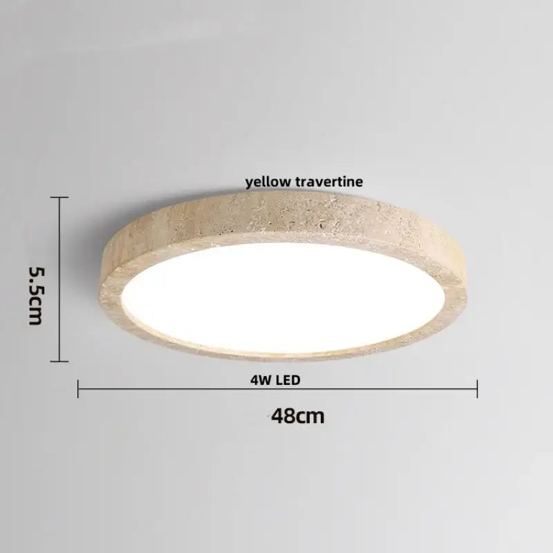 Natural travertine ellipse stone led ceiling light with textured yellow frame and bright white panel for bedroom decorbites ellipse stone decor
