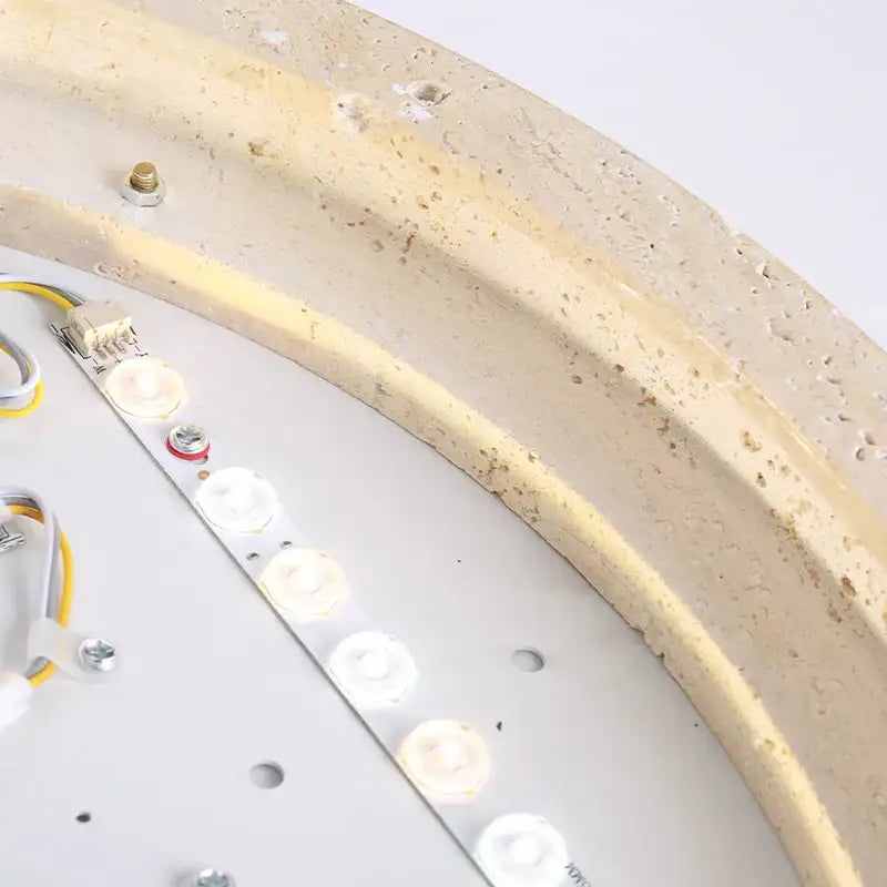 Beige natural travertine ellipse stone led ceiling light with white led bulbs and metallic strip for bedroom decorbites ellipse stone decor