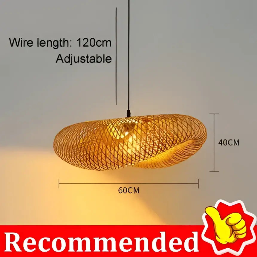 Natural woven bamboo pendant light with golden glow and adjustable 120cm wire perfect for dining room decorbites bamboo pendant
