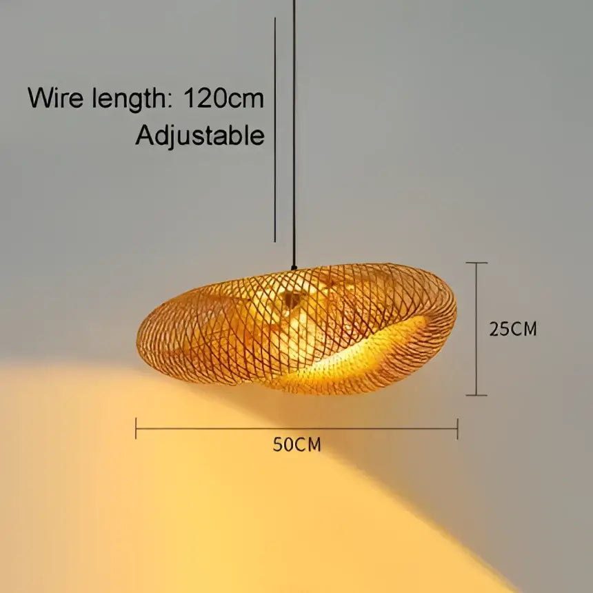Golden natural woven bamboo pendant light with adjustable 120cm length and circular basket design for dining room decorbites bamboo pendant light