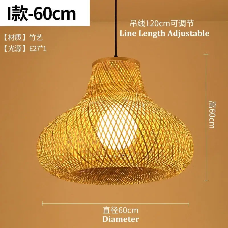 Natural warm golden brown woven bamboo pendant light with lattice design and adjustable line for dining room decorbites chandelier