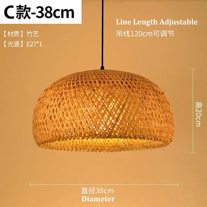 Natural warm-toned decorbites bamboo pendant light with woven dome design and adjustable hanging line for dining room decor