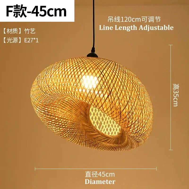Natural warm-toned woven bamboo pendant light with twisted design and adjustable hanging line for dining room decorbites chandelier