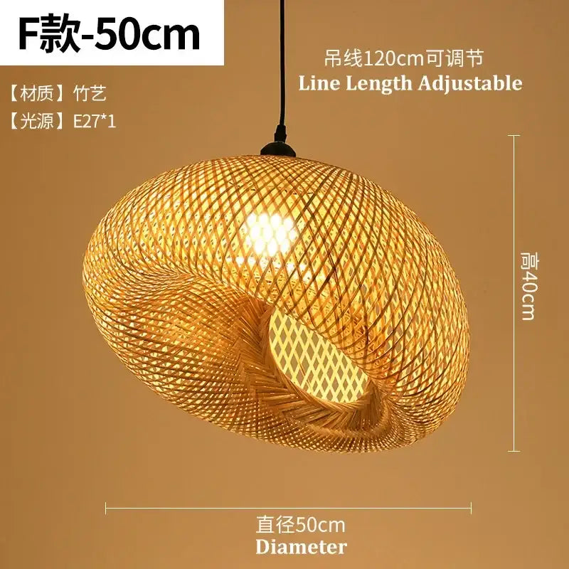 Natural woven bamboo pendant light with a warm-toned twisted oval design for dining room decorbites bamboo pendant