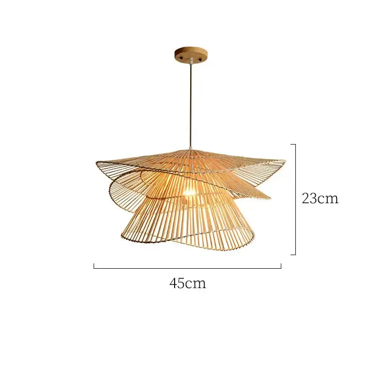 Natural woven bamboo rattan pendant light with tiered fan-like design and wooden mount for dining room decorbites bamboo rattan